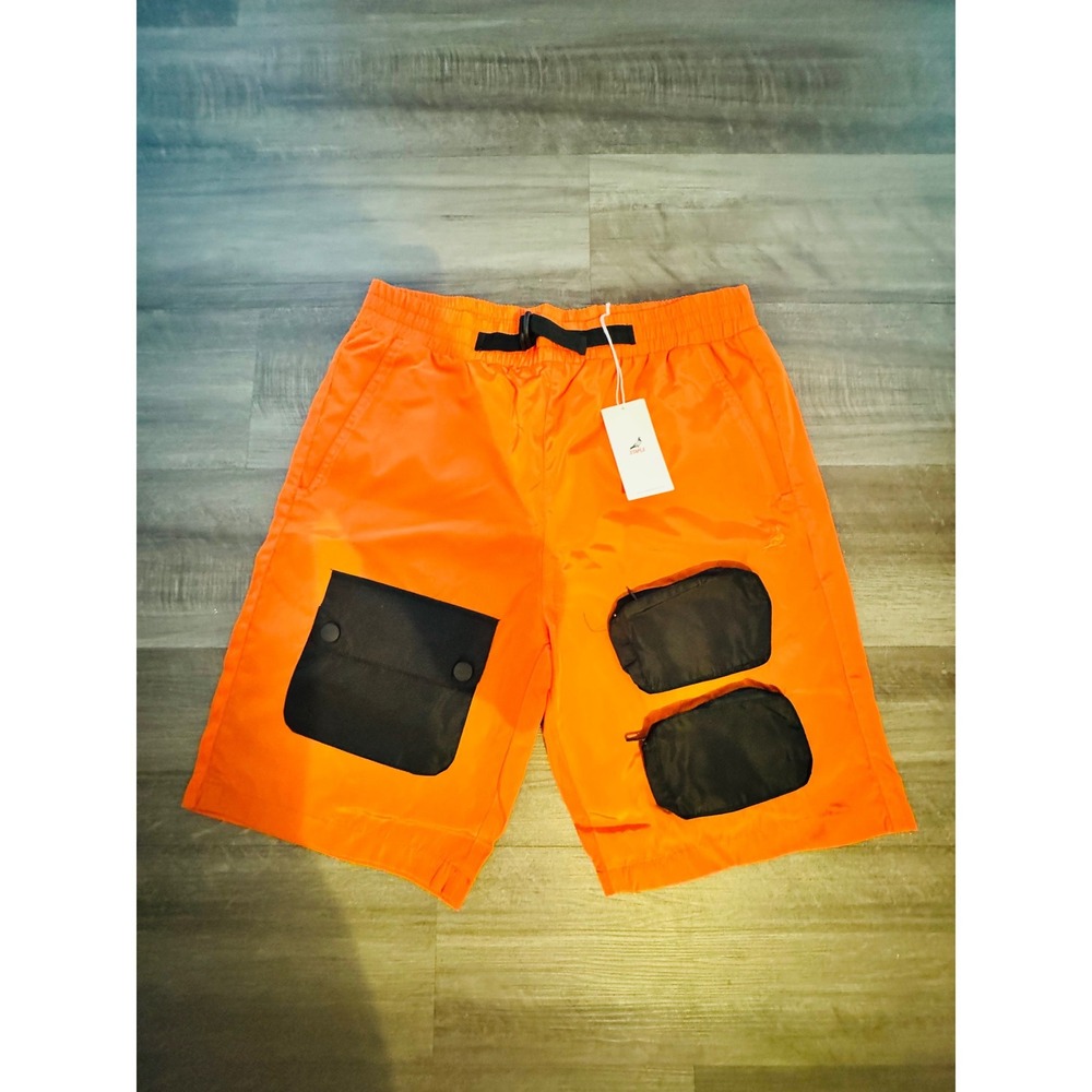 Staple Pigeon Mens Orange Nylon Cargo Utility Shorts 2102B10396Z Medium NWT